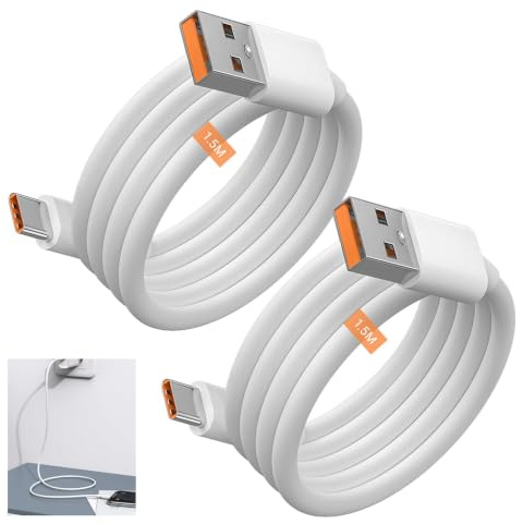 2 Piezas 120W Cable USB C para Xiaomi (1.5 M), Tipo C Carga Rápida, Charge Turbo, Hypercharge, para Xiaomi 17/17 Pro/15Ultra/14/14T Pro/14T/13 Lite Redmi K80 Note 14/14Pro/13 POCO F8/F7/X6 Black Shark