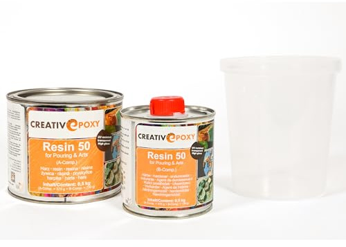 CreativEpoxy Epoxidharz Resin 50-2K klares Gießharz/Vergussharz | selbstentlüftend, UV-beständig & lösemittelfrei | hohe Schichtdicke bis 50 mm | für Resin Art, River Table, Holz, Möbel 0,5kg