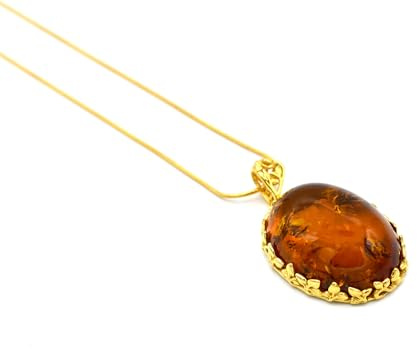 MyBer® Bernstein Pendant Anhänger auf Goldkette mit max. Länge 44cm - regulierbar Schmuck Damen Silber 925er vergoldet PMBER120_P567GC