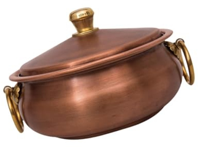 Yunmeryker Pentola in Rame Antico per Preparazioni Culinari Zuppa Stufato Salse con Coperchio Manici Corti Artigianale Compatibile con Induzione Adatta PE, l