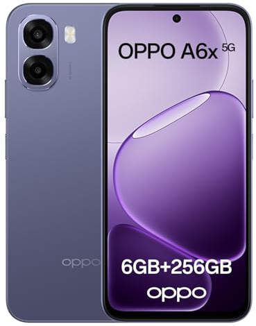 OPPO A6x 5G Smartphone Android Débloqué, 6+256Go, Écran Ultra Lumineux 6.75 120Hz, Appareil Photo Ultra-Clair 50MP, Batterie 6100mAh, MediaTek Dimensity 6300, Résistance à l'eau IP64, Plum Purple