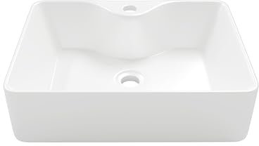 Rechteckiges Gefäßwaschbecken mit Wasserhahnloch, Eridanus Keramik Aufsatzwaschbecken, Waschbecken aus Vitreous China für Badezimmer, Waschtisch, Weißer Glanz - 490 x 370 x 140mm