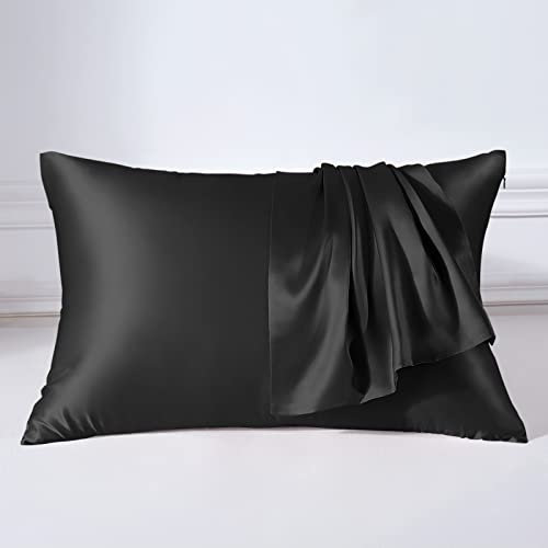 THXSILK 22 Momme Seide Kissenbezug Kissenhülle - Maulbeerseide Kissenbezüge - Hypoallergen mit Reißverschluss Seide Kopfkissenbezug - Pure Seide auf Beide Seiten - Schwarz 40x60cm