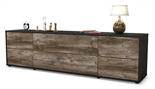 Stil.Zeit TV Schrank Lowboard Assunta, Korpus anthrazit matt, Front Holz-Design Treibholz (180x49x35cm), mit Push-to-Open Technik & Leichtlaufschienen