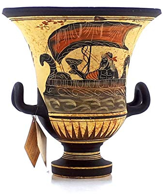 Antike griechische Vase Krater Keramik Göttin Aphrodite & Gott Dionysos 17,5 cm