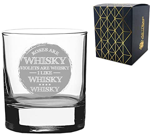 Novelty Whisky Glass - Roses are Whisky Violets are Whisky I Like Whisky Whisky - Engraved with Message