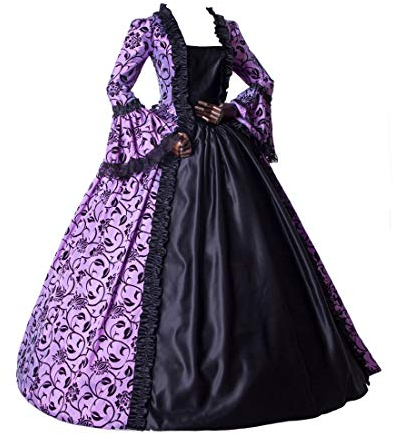 CountryWomen Marie Antoinette Prinzessin Kleid Periode Ballkleid Reenactment Theater Kleid Brokat Ballkleid Queen Kleider(Violett/Schwarz,XS)