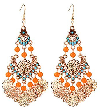 Kaitoly Womens Girls Hollow Fan Hook Earrings Fashion Cute Crystal Diamond Stud Earrings Stocking Filler Gift (Orange)