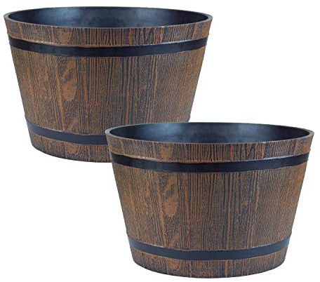 Homestead Brown Half Barrel Indoor/Outdoor Cask Planter - Medium, 19cm (H) x 30.5cm (Dia) - Set of 2.