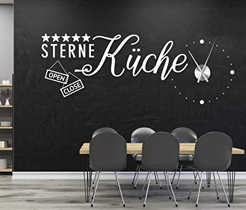 tjapalo® a30 Wanduhr Küche Küchenuhr Wandtattoo Sterneküche Uhr Esszimmer Wandaufkleber Küche Uhr Wandsticker Sprüche, Größe: B160xH58cm (+silbernes Uhrwerk), Farbe: lavendel