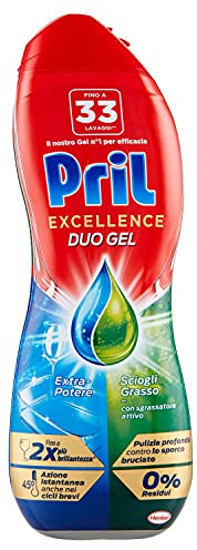 Pril Excellence Duo Gel Lave-vaisselle Scies Grasso, Nettoyant Gel avec Dégraisseur Actif, Lot de 33 Lavages, 600 ml