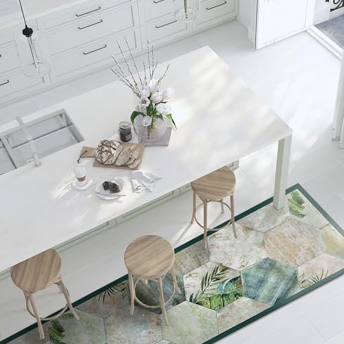 CREARREDA Tapis de Cuisine en PVC Antidérapant, Lavable, Ignifuge et Anti-Rayures 100% Made in Italy - Tropical Composition 50x180