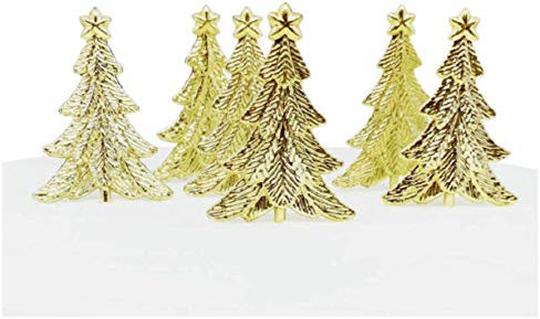 Anniversary House 6pcs Festive Tree Plastic Cake Topper Picks Gold Christmas Cake Decorations, Christmas Cake Toppers, Yule Log Decorations, Traditional Non-Edible Decorations, BX313 UK
