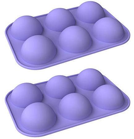 Lot de 2 moules en silicone à 6 cavités en forme de demi-sphères pour faire des bombes de chocolat chaud, gâteaux, gelée, pudding, savon fait main, moule à demi-sphère, anti-adhésif, sans BPA, violet