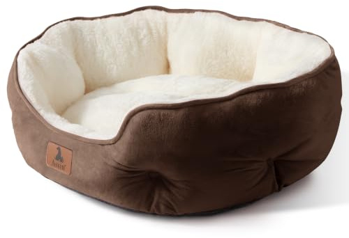 Asvin Medium Dog Bed for Medium Dogs, Large Cat Beds for Indoor Cats, Pet Bed for Puppy and Kitty, Extra Soft & Machine Washable with Anti-Slip & Water-Resistant Oxford Bottom, Brown, 25 inches