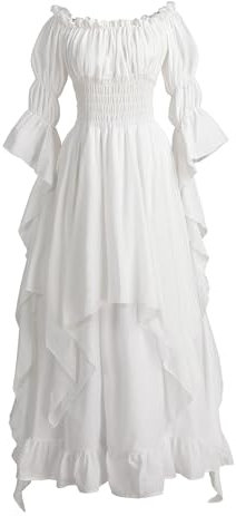 Fiamll Robe victorienne Renaissance Costume Femme Gothique Sorcière Robe de Mariée Médiévale, Blanc., XXL-3XL
