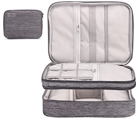Organizer Cavi Borsa da Viaggio 3 Strati Tech Pouch Porta Cavi Borsa Accessori Elettronici Gadget Borsa per Caricabatterie, Chiavetta USB, Auricolare, Power Bank, Hard Disk, Scheda SD - Grigio