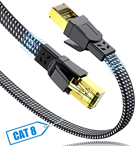 SWECENT Cable Ethernet Cat 8 5Metros, Cable Trenzado-hilo plano Cable LAN 40Gbps 2000MHz con Conector RJ45, Compatible con Steam Deck PS5 PS4 Xbox X/S PC TV Box Router Servidor NAS Cat 7 Cat 6a