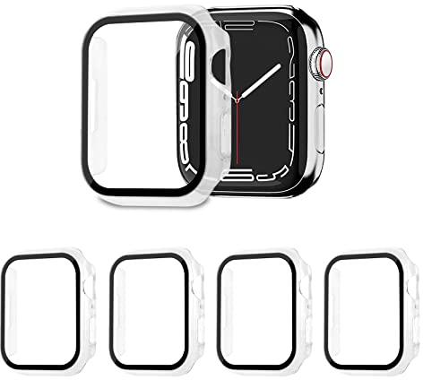 AOTUAO 4 Piezas Funda Compatible con Apple Watch Series 9 8 7 45mm, Estuche Rígido Delgado PC Protector de Pantalla Cristal Templado para iWatch Series 8 7 45mm (4 Transparente)