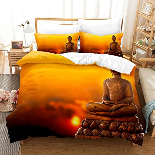YYZBS BettwäSche 200x200 Goldener orientalischer Buddha 3D Gedruckte Bettbezug,Warm Und Atmungsaktiv Mikrofaser Bettbezug 200x200 Und 2 Kissenbezug 80x80,Geeignet FüR Erwachsene Und Kinder