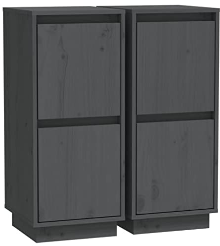 vidaXL 2X Sideboard mit 2 Türen Kommode Anrichte Schrank Beistellschrank Mehrzweckschrank Standschrank Holzschrank Grau 31,5x34x75cm Massivholz Kiefer