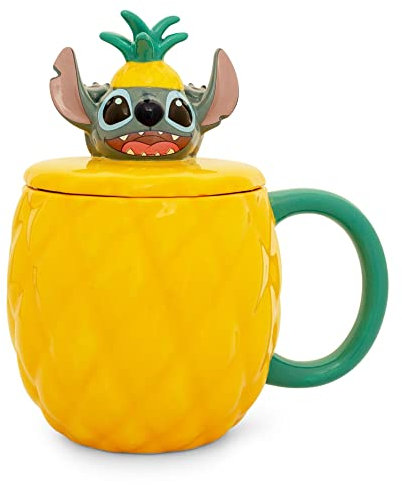 Disney Lilo & Stitch Pineapple - Taza de cerámica esculpida en 3D con tapa, capacidad para 20 onzas