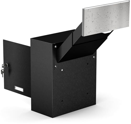 Metateel Through The Wall Drop Box with Rainproof Slots, Heavy Duty Steel Wall Mailbox with 10 Adjustable Chute, Locking Key Drop Box Safe for Mail Rent Checks Cash Office Apartment, Black