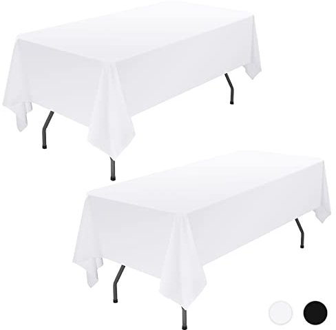 Showgeous 2 Stück Tischdecke Weiße Tischdecken 153×320cm Rechteckige Tischdecke aus Polyestergewebe Waschbare Tischdecke Tischtuch für Restaurant Buffetpartys und Camping