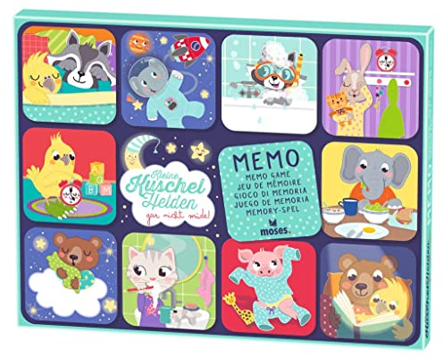 moses. kleine Kuschelhelden Memo, Memo-Spiel für Kinder, Spieleklassiker mit Motiven rund ums Schlafengehen, Merkspiel mit süßen Tiermotiven für Kinder ab 3 Jahren