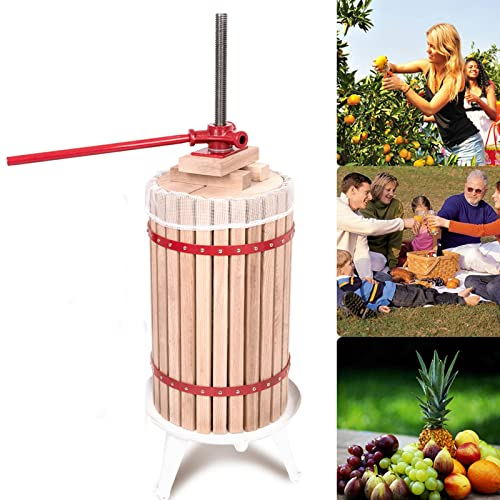 YARDIN Traubenmühle Apfelpresse Obstmühle Beerenpresse Weinpresse Spindelpresse 6L inkl. Holzblöcke, Druckplatte und Presstuch