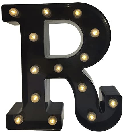 Black Alphabet Marquee Letters LED 26 Alphabet Light Up Letters with Diamond Bulb Battery Powered Led Letter for Wedding Birthday Christmas Home Bar Decoration Party Night Light (Black Letter R)
