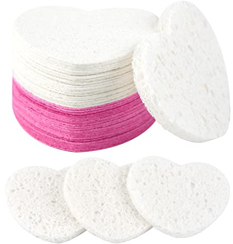 50-Count Facial Sponges Compressed, 100% Natural Cellulose Face Sponge Professional Cosmetic Spa Sponges for Face Cleansing, Exfoliating Mask, Makeup Removal for Travel and Home, White+Pink