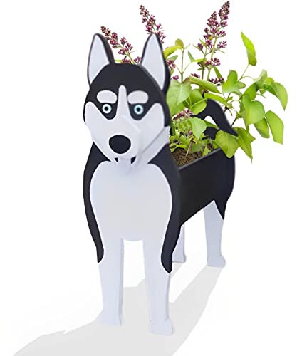 HLASMSPE Husky Hunde-Pflanzgefäß, Blumentopf für Gartendekoration, kleine Welpen-Geschenke für Frauen, Hundeform, Pflanzgefäßhalter, Hundeaufbewahrungsbox, 34 x 24 cm