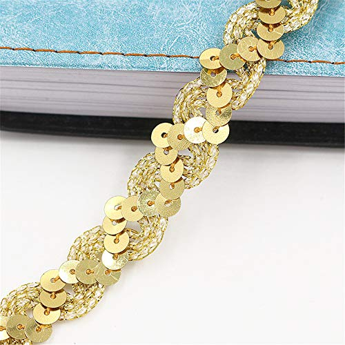 5 Meters Länge 1,5 cm Breite Glitzer Farbiges Paillettenband Borten Rolle Paillettenbesatz Applikation Paillettenborte Hologramm Metallic Pailletten Besatz Aus Stoff Glänzende Paillettenbänder,Q-Gold