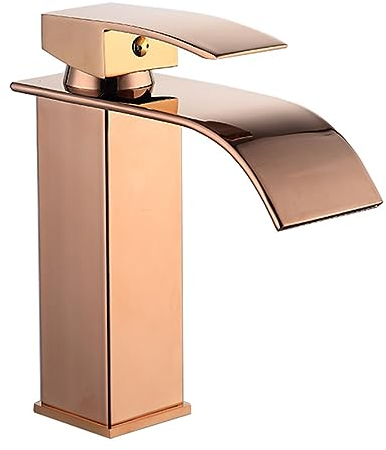 Waschtischarmatur Wasserfall Flachdüse Heiß Und Kalt Wasserfall Wasserhahn Bad Einlochdüse Waschbecken Armaturen,Roségold