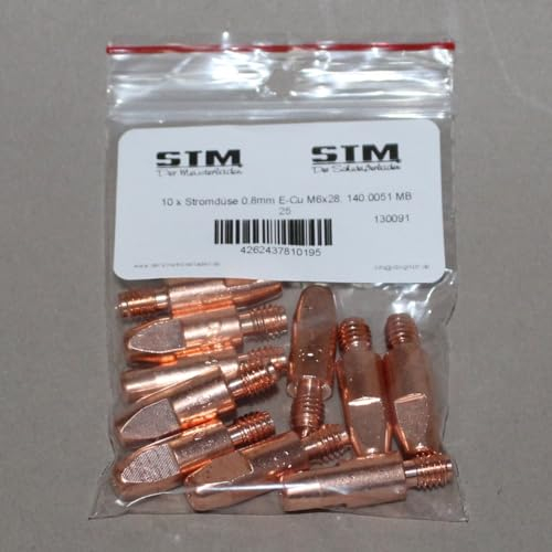 Der Meisterladen Stromdüse Kontaktrohr Schweißdüsen 10 Stk. 0,8mm-1,2mm M6x28 MIG/MAG Typ 25/24/240 (10 Stk. 0,8 mm)