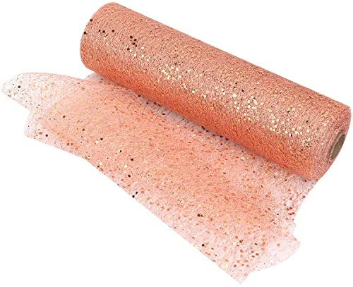 Trimming Shop 29cmx25m Rose Gold Glitter Organza Roll for Christmas Crafts | Christmas Chair Bows, Table Runners, Dress Accents, Crafting Supplies for Ribbons, Party Favours