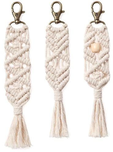 GUAN 3 Stück Mini Makramee Schlüsselanhänger,Einzigartige Handgefertigte Boho Schlüsselanhänger mit Gewebten Quasten für Schlüssel Deko für Telefon und Geldbörse (3pcs-A)