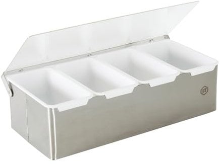 Louis Tellier - Contenitore per spezie e condimenti a 4 scomparti, in acciaio inox, pratico espositore e dispenser per spezie, ingredienti e condimenti a portata di mano, qualità professionale