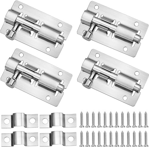 4 cierres de puerta de acero inoxidable con 24 tornillos para puerta de jardín, baño, cobertizo, inodoro, cerrojo (3 pulgadas)
