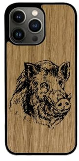 Enowood Coque en Bois de téléphone Iphone Artisanale - Sanglier 2 - Iphone 11 Pro - Chêne