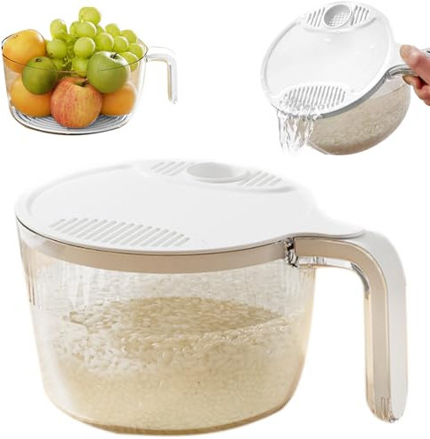 NIDONE Rice Strainer, Safe Plastic Rice Washer Strainer Bowl With Drain Lid, 7.1X3.4 Rice Rinser Strainer With Handle For Vegetable Fruit Grains Bean, Small,Rice Washer