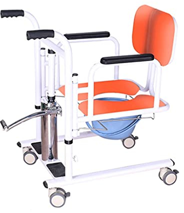 BGFYUSF Badezimmerrollstühle mit Patientenlift, Toiletten-/Duschstuhl mit rutschfesten Fußpedalen und dickem Kissen, für die Pflege gelähmter älterer Menschen (Orange)
