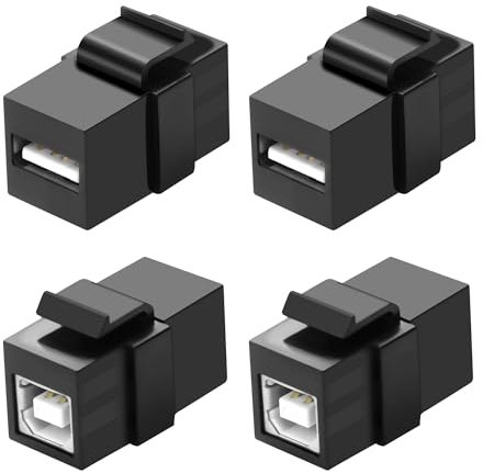 XMSJSIY adaptateurs USB B vers USB A - Insert Keystone - sans Soudure - Connecteur USB 2.0 Type B Femelle vers Type A Femelle - Coupleur Keystone - Prise Murale - Adaptateur Jack pour - 4pcs