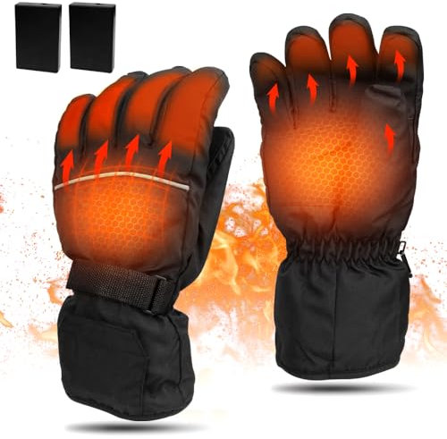 Afenau Gants Chauffants Velo, Gant Chauffant Moto avec 2 Boîtiers de Batterie, Gants de Ski Chauffants, Chaud Chauffage Chauffant Gants pour Cyclisme, Pêche, Chasse, Ski, Randonnée