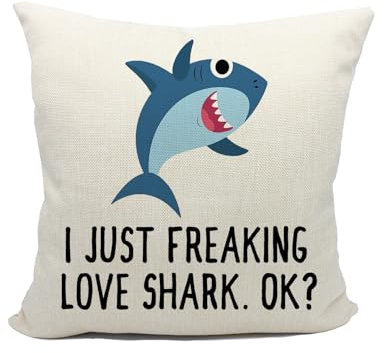 Mancheng-zi Hai-Kissenbezug, 45,7 x 45,7 cm, I Just Freaking Love Sharks, Hai-Dekor, Hai-Geschenke für Frauen, Geschenke für Haifischliebhaber, Hai-Woche