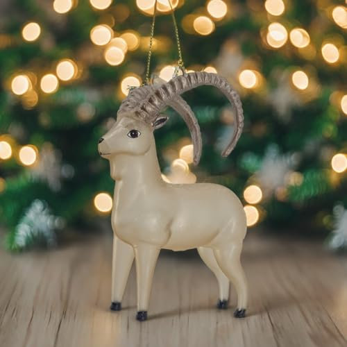Dekorativer Steinbock aus Glas mit Hörnern und Aufhänger Baumschmuck Weihnachten 80569