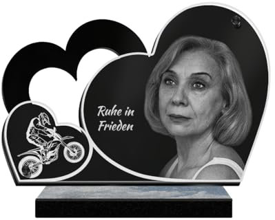 ETERNEL - Personalisierte Grabplatte Doppelherz Schriftart Foto und Text anpassbar, lasergravierte Grabplatte für Hommage, Friedhofsplatte, Grabstein, Beerdigung, Bestattung