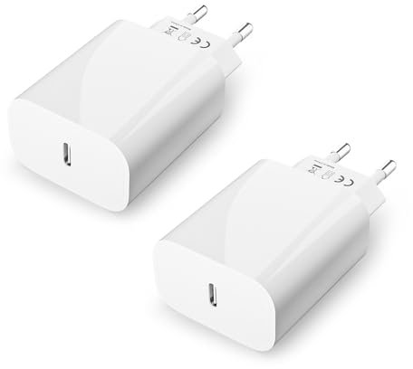 Chargeur USB C (2-Pack), prise chargeur rapide pour iPhone 16/16 Pro/16 Pro Max/16 Plus/15 Pro/15 Pro Max/15 Plus/15/14/13/12/11 SE/8/XS/XR/SE, iPad, adaptateur secteur USB-C de 20 W