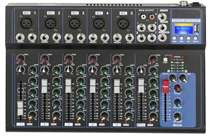 Usb Professional Audio Mixer Sound Board Console Desk System Interface Bluetooth Portable W/Usb Mixing Jack Power For Computer Recording Bands Boards Studio Dj/Equipment Controller (7Channel)